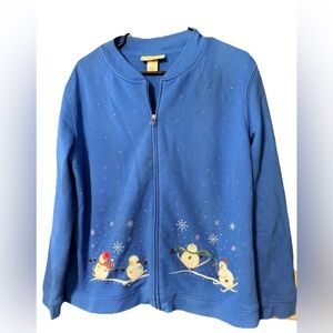 MC Sportswear Blue Long Sleeve Zip Up Christmas Jacket -Snowmen Size Large